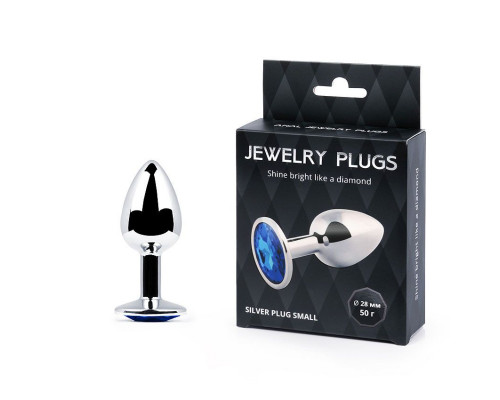 Заказать Анальное украшение SILVER PLUG SMALL с синим кристаллом - 7,2 см.