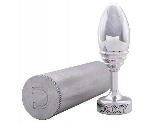 Серебристая анальная втулка Doxy Ribbed Butt Plug - 10,5 см.