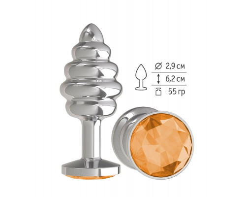 Заказать Серебристая пробка с рёбрышками и оранжевым кристаллом - 7 см.
