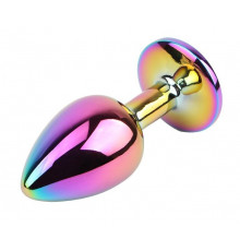 Радужная металлическая пробка Jewelled Metel Butt Plug - 7,1 см.