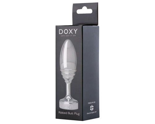 Серебристая анальная втулка Doxy Ribbed Butt Plug - 10,5 см.