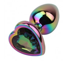 Радужная металлическая пробка Rainbow Heart Butt Plug - 7,1 см.