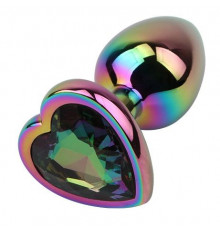 Радужная металлическая пробка Rainbow Heart Butt Plug - 7,1 см.