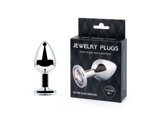 Заказать Анальная пробка SILVER PLUG MEDIUM с прозрачным кристаллом - 8,2 см.