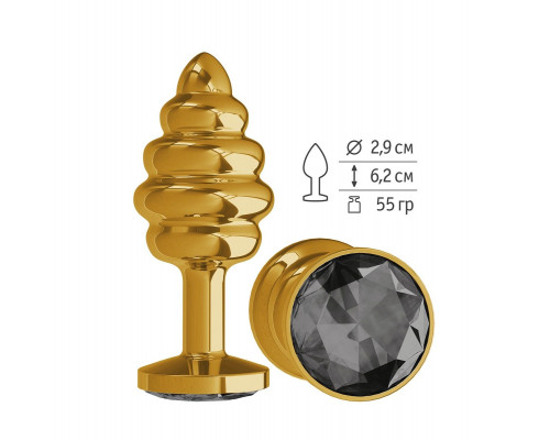 Заказать Золотистая пробка с рёбрышками и черным кристаллом - 7 см.