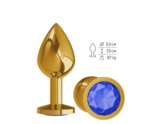 Заказать Золотистая средняя пробка с синим кристаллом - 8,5 см.