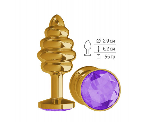 Заказать Золотистая пробка с рёбрышками и фиолетовым кристаллом - 7 см.