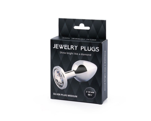 Заказать Анальная пробка SILVER PLUG MEDIUM с прозрачным кристаллом - 8,2 см.