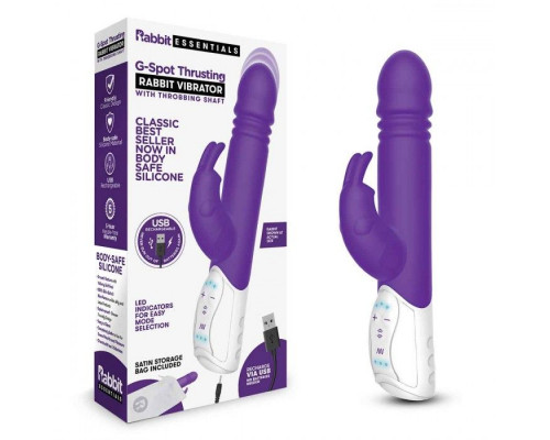 Фиолетовый пульсирующий вибромассажер G-Spot Thrusting Rabbit - 24 см.