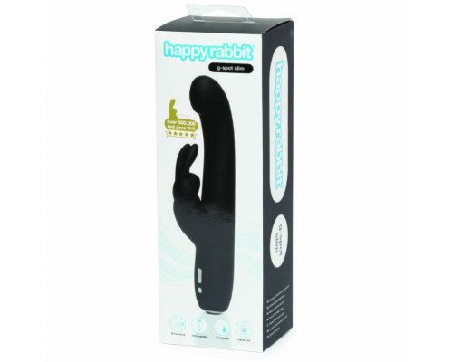 Заказать Чёрный вибратор Slimline G-Spot Rechargeable Rabbit Vibrator - 24,1 см.