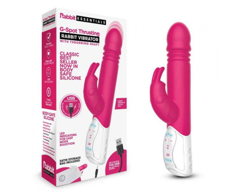 Розовый пульсирующий вибромассажер G-Spot Thrusting Rabbit - 24 см.