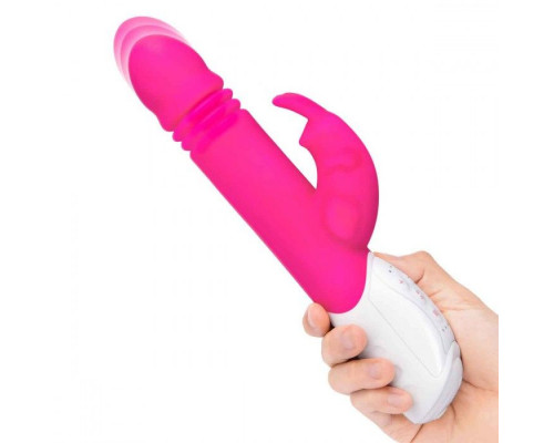 Розовый пульсирующий вибромассажер G-Spot Thrusting Rabbit - 24 см.