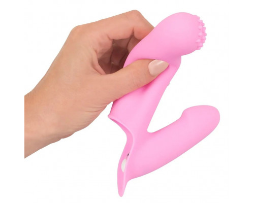 Заказать Нежно-розовая двойная вибронасадка на палец Vibrating Finger Extension - 17 см.