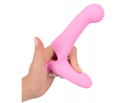 Заказать Нежно-розовая двойная вибронасадка на палец Vibrating Finger Extension - 17 см.