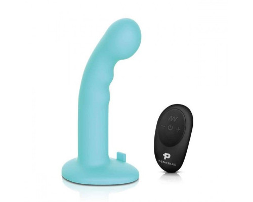 Голубая изогнутая насадка 6in Remote Control Ripple P-Spot G-Spot на черных трусиках - 16 см.