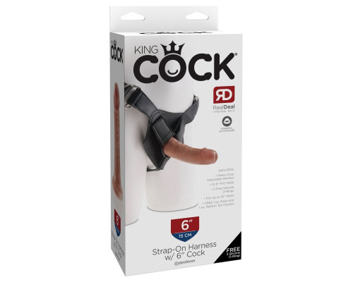 Кофейный страпон Strap-on Harness Cock - 15,2 см.