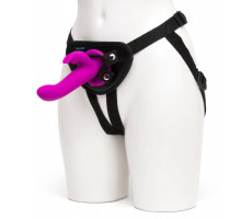 Лиловый страпон Rechargeable Vibrating Strap-On Harness Set - 17,6 см.